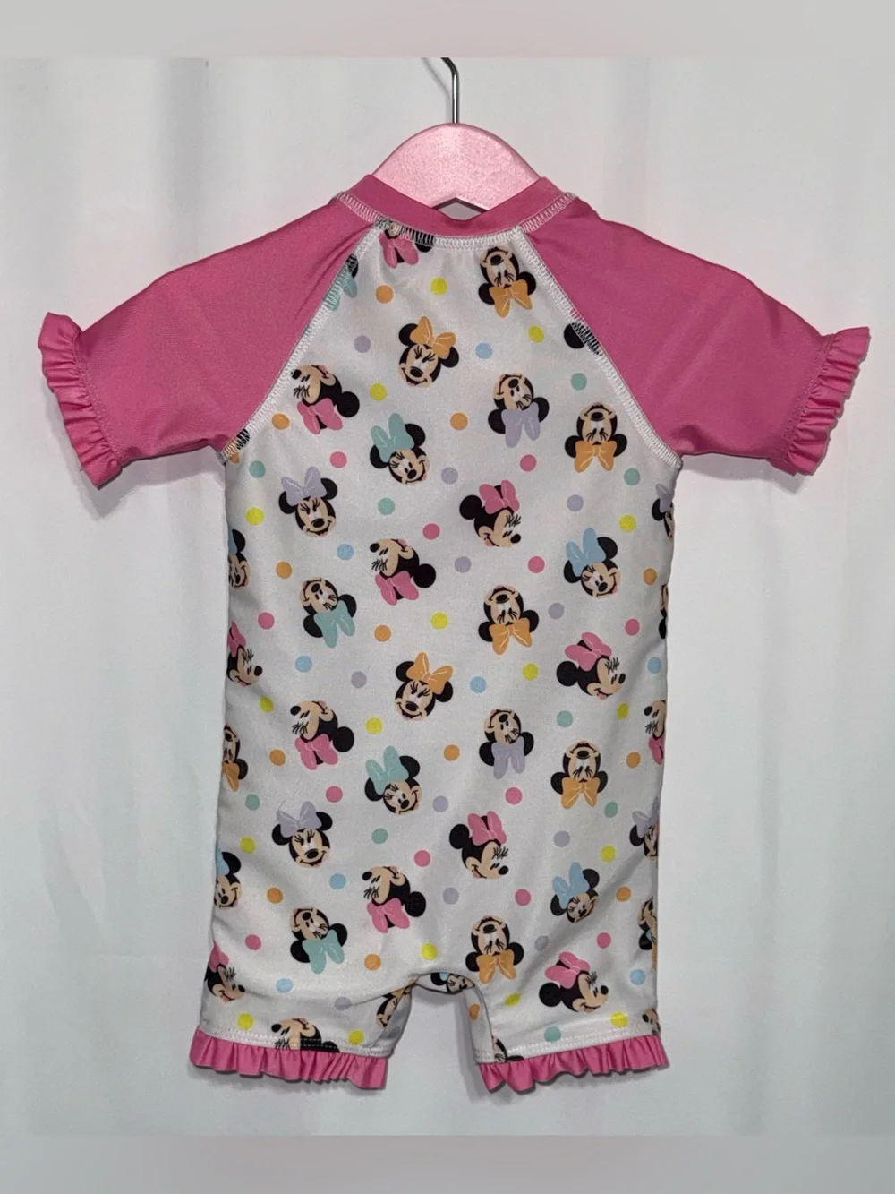 Disney Baby 12M Minnie Mouse Baby Girl’s One-Piece Half-Zip Rash Guard Swimsuit